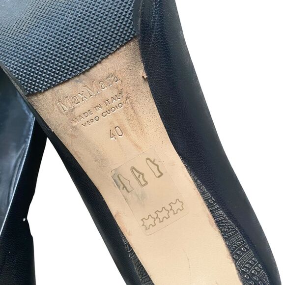 Max Mara Open Peep Toe Dressy Pumps 9.5 EU 40 Black Leather Heel 3” Made Italy - Picture 5 of 12